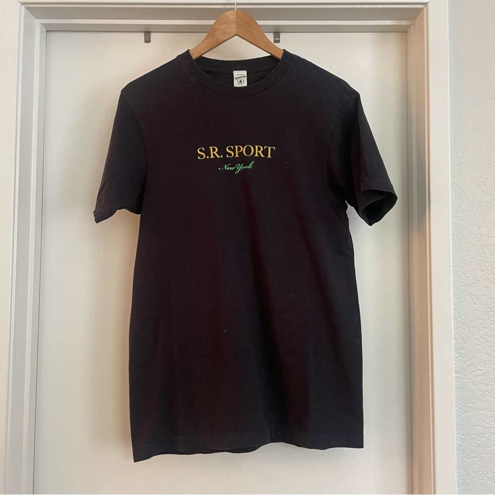 Sporty & Rich Black Short Sleeve Tee with S.R. SPORT Branding